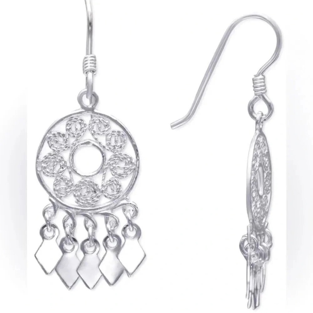 Filigree Hook Drop Tassel 925 Sterling Silver Earrings